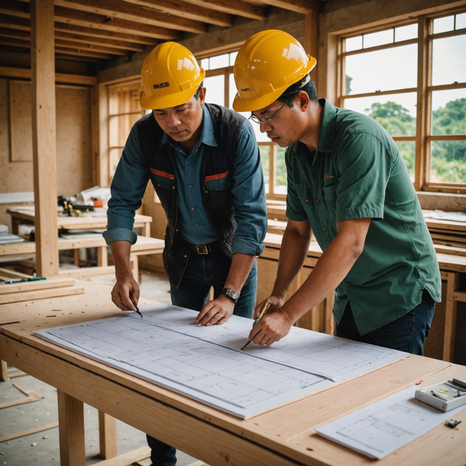 SnapVault project lead reviewing drawings on site