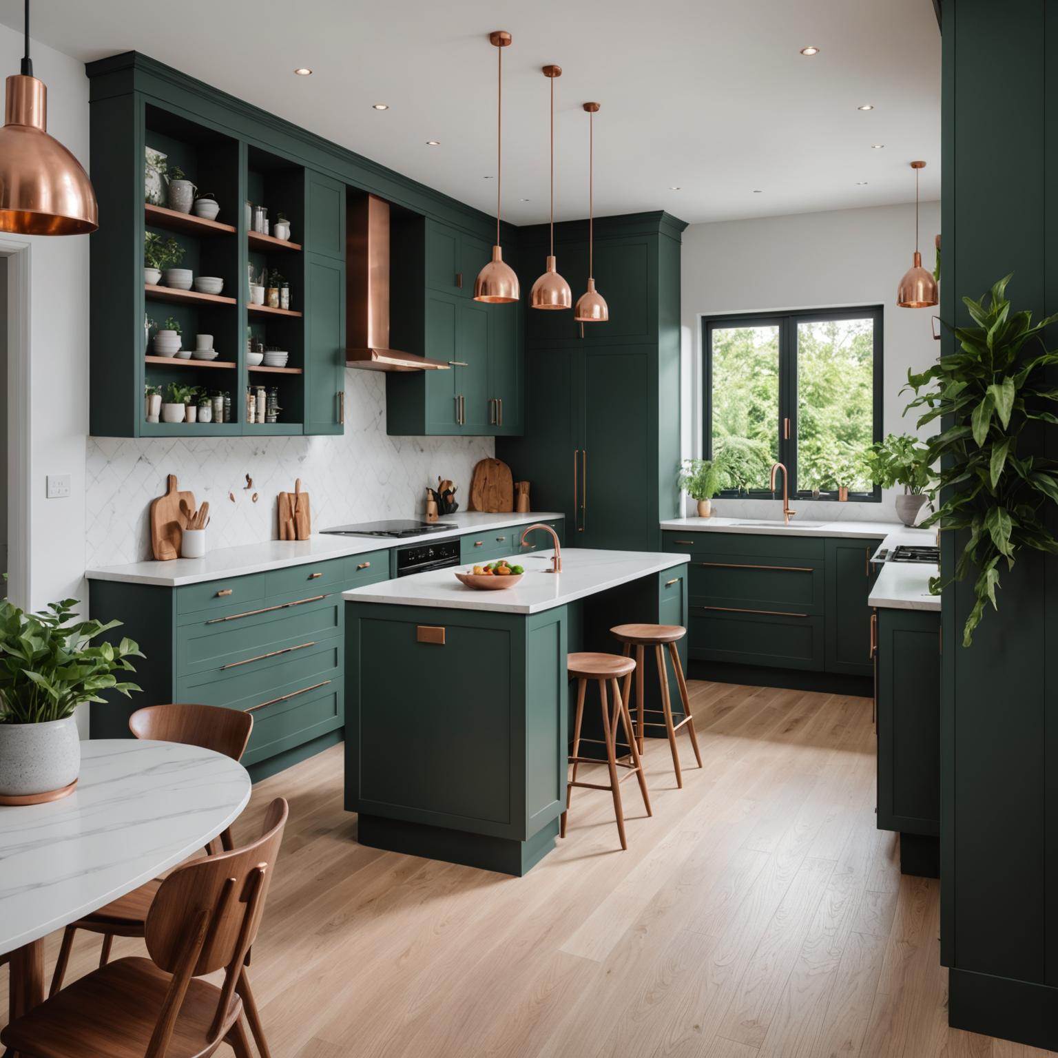 Sage green kitchen with quartz top