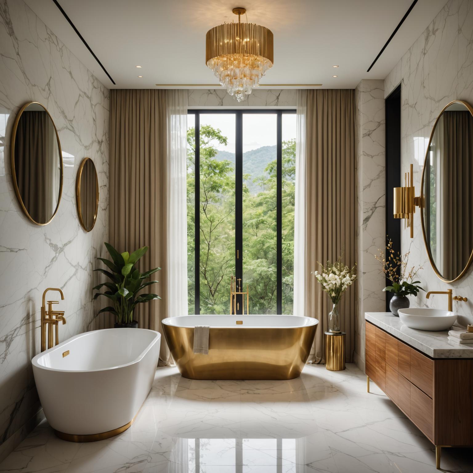 Bookmatched marble master bathroom